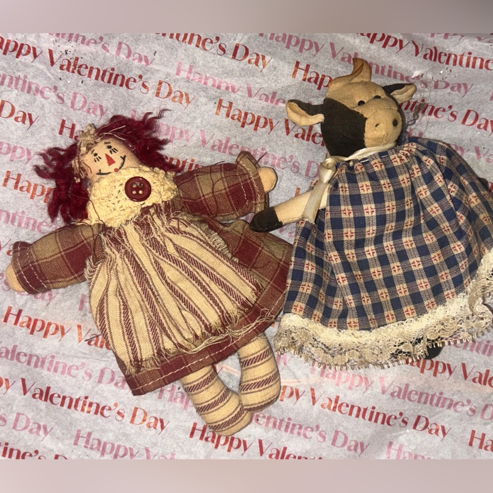 Vintage Rag Doll Pair with Plaid Dresses
